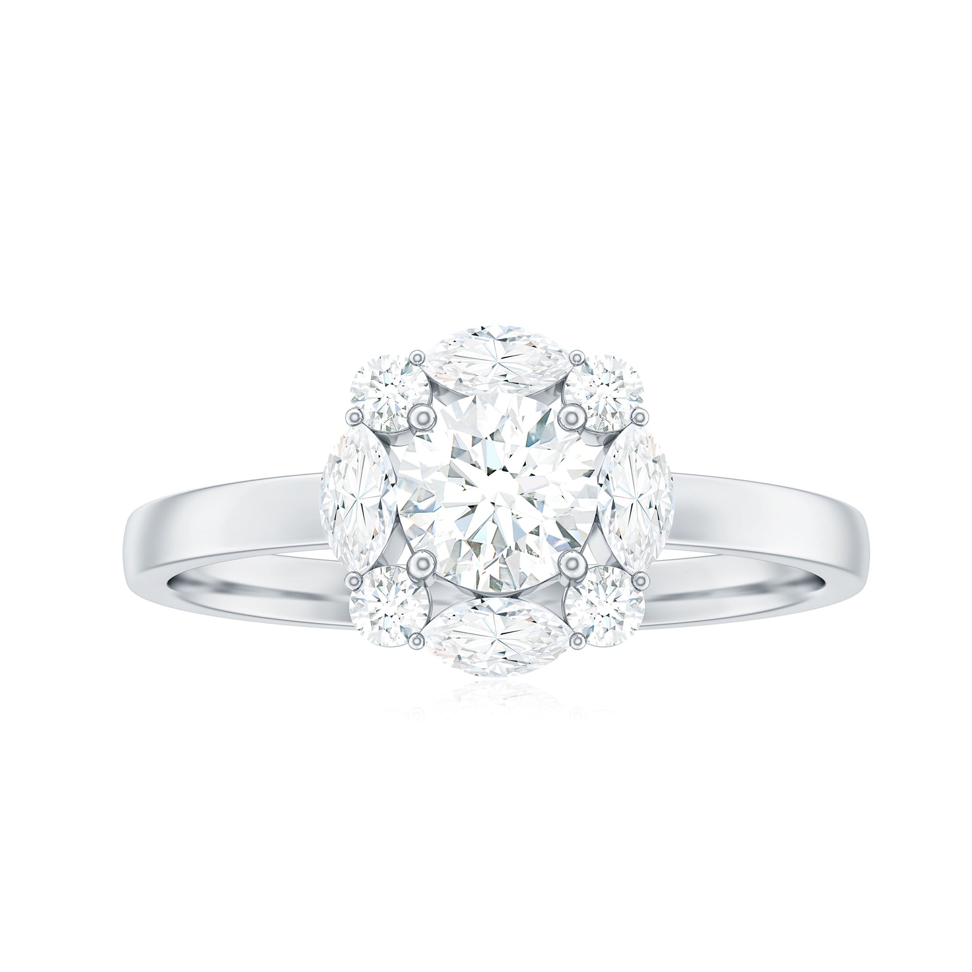 Rosec Jewels-1 CT Round and Marquise Moissanite Minimal Engagement Ring in Prong Setting