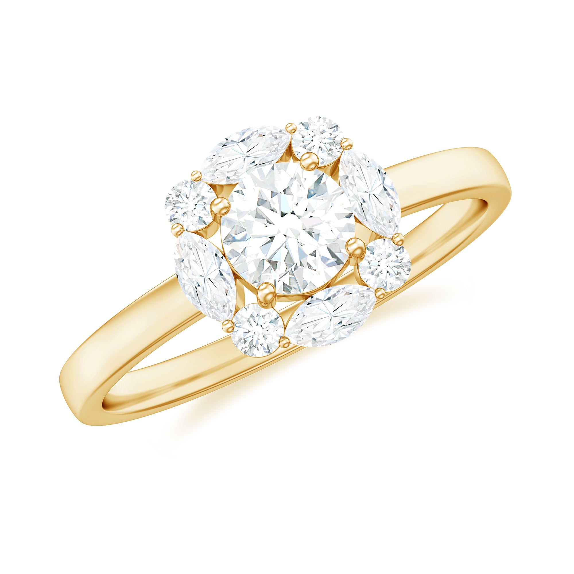 Rosec Jewels-1 CT Round and Marquise Moissanite Minimal Engagement Ring in Prong Setting