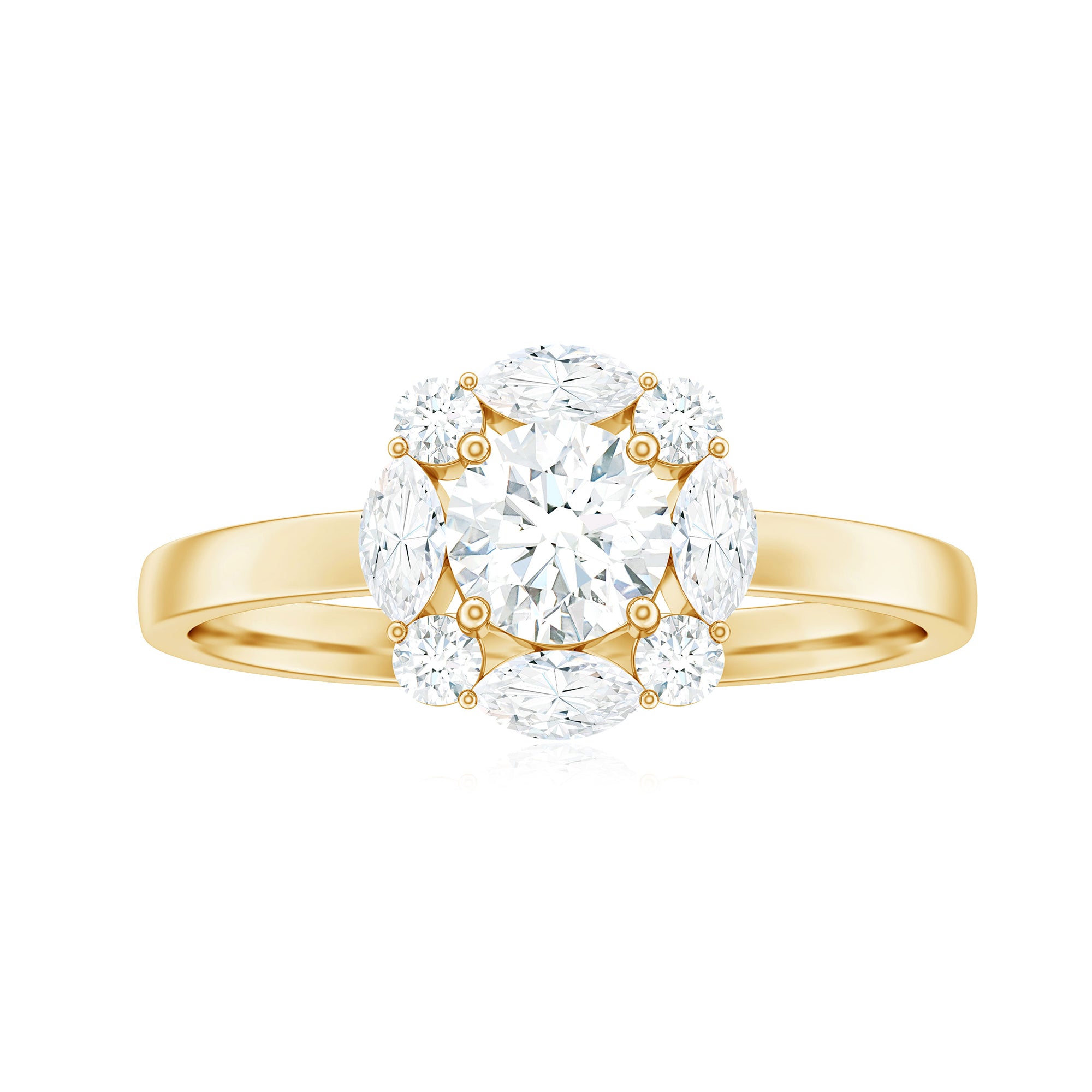 Rosec Jewels-1 CT Round and Marquise Moissanite Minimal Engagement Ring in Prong Setting