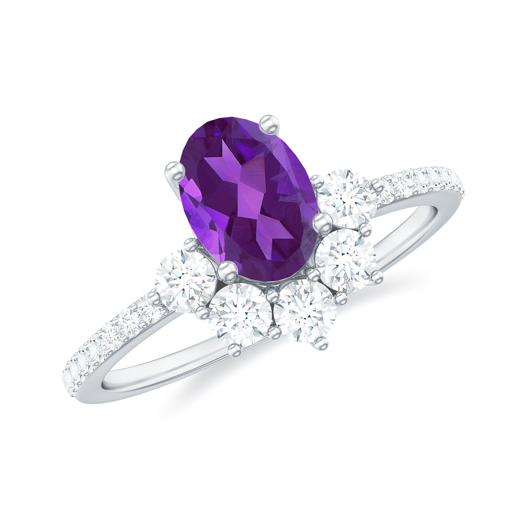 Rosec Jewels-Oval Amethyst Half Halo Engagement Ring with Diamond