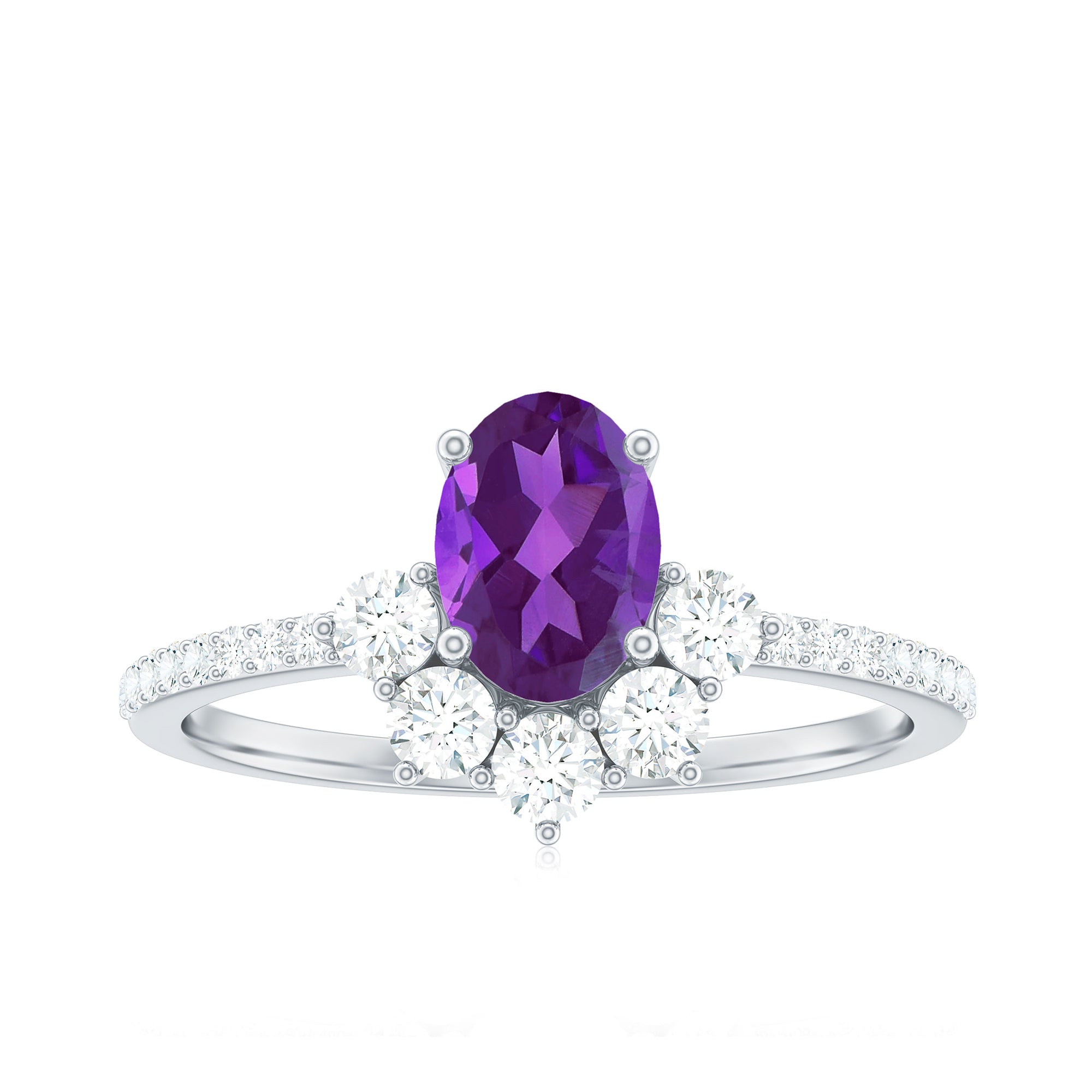 Rosec Jewels-Oval Amethyst Half Halo Engagement Ring with Diamond