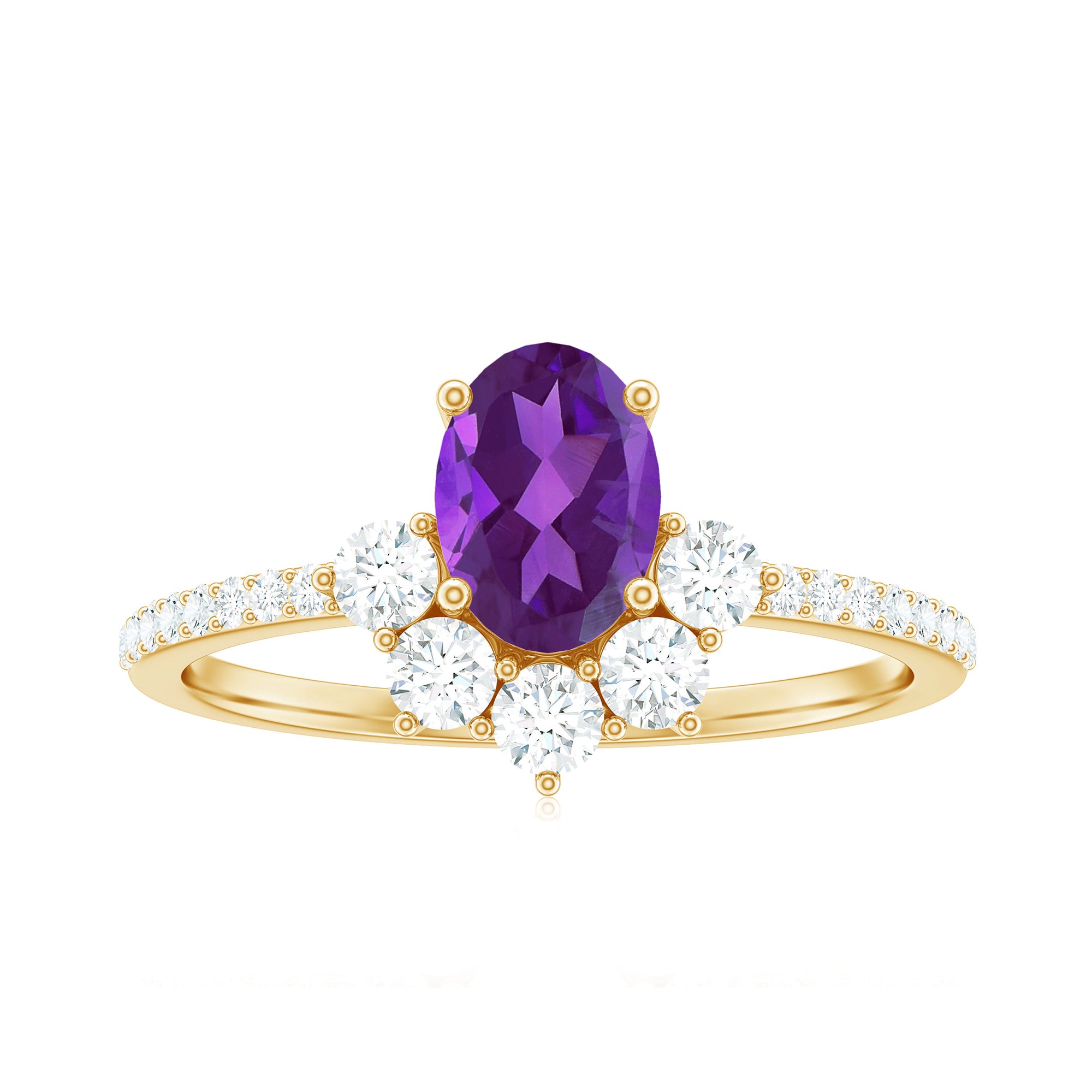 Rosec Jewels-Oval Amethyst Half Halo Engagement Ring with Diamond