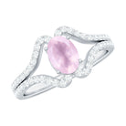 Rosec Jewels-Oval Cut Rose Quartz and Diamond Ring with Split Shank