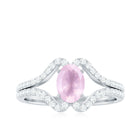 Rosec Jewels-Oval Cut Rose Quartz and Diamond Ring with Split Shank