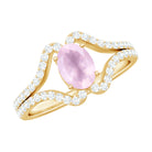 Rosec Jewels-Oval Cut Rose Quartz and Diamond Ring with Split Shank