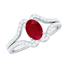 Rosec Jewels-Oval Ruby Minimal Split Shank Ring with Diamond