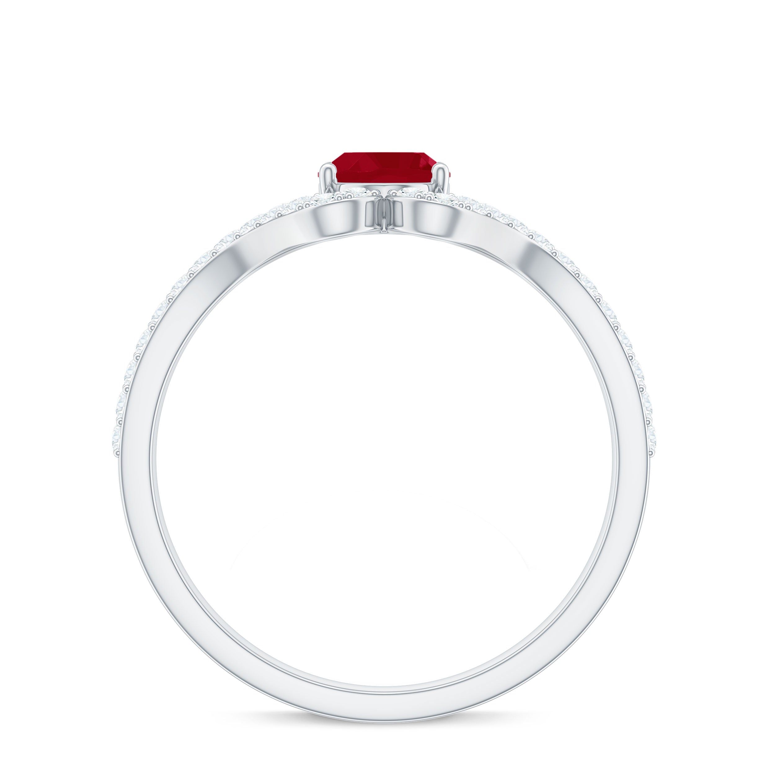 Rosec Jewels-Oval Ruby Minimal Split Shank Ring with Diamond