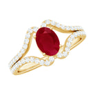 Rosec Jewels-Oval Ruby Minimal Split Shank Ring with Diamond