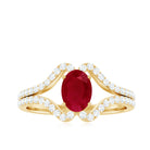 Rosec Jewels-Oval Ruby Minimal Split Shank Ring with Diamond