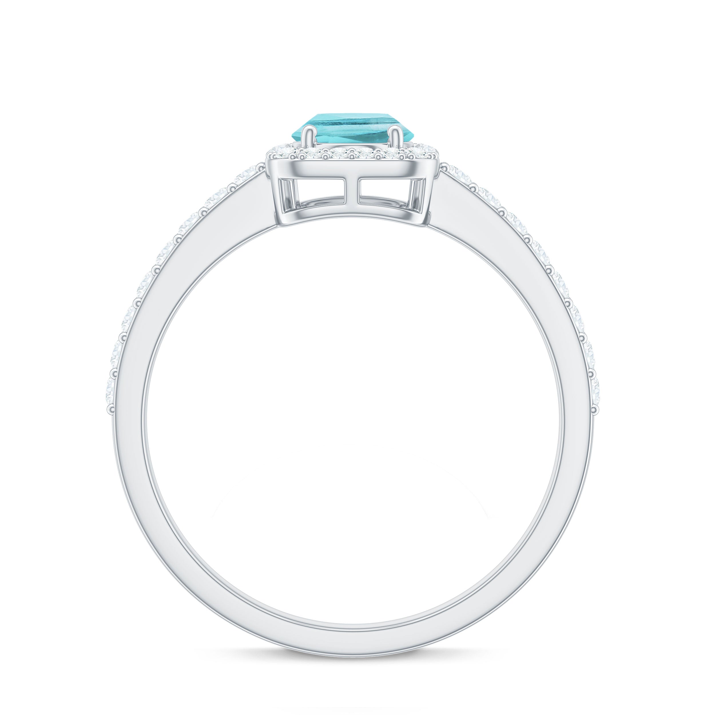 Rosec Jewels-Oval Cut Sky Blue Topaz Engagement Ring with Diamond Halo