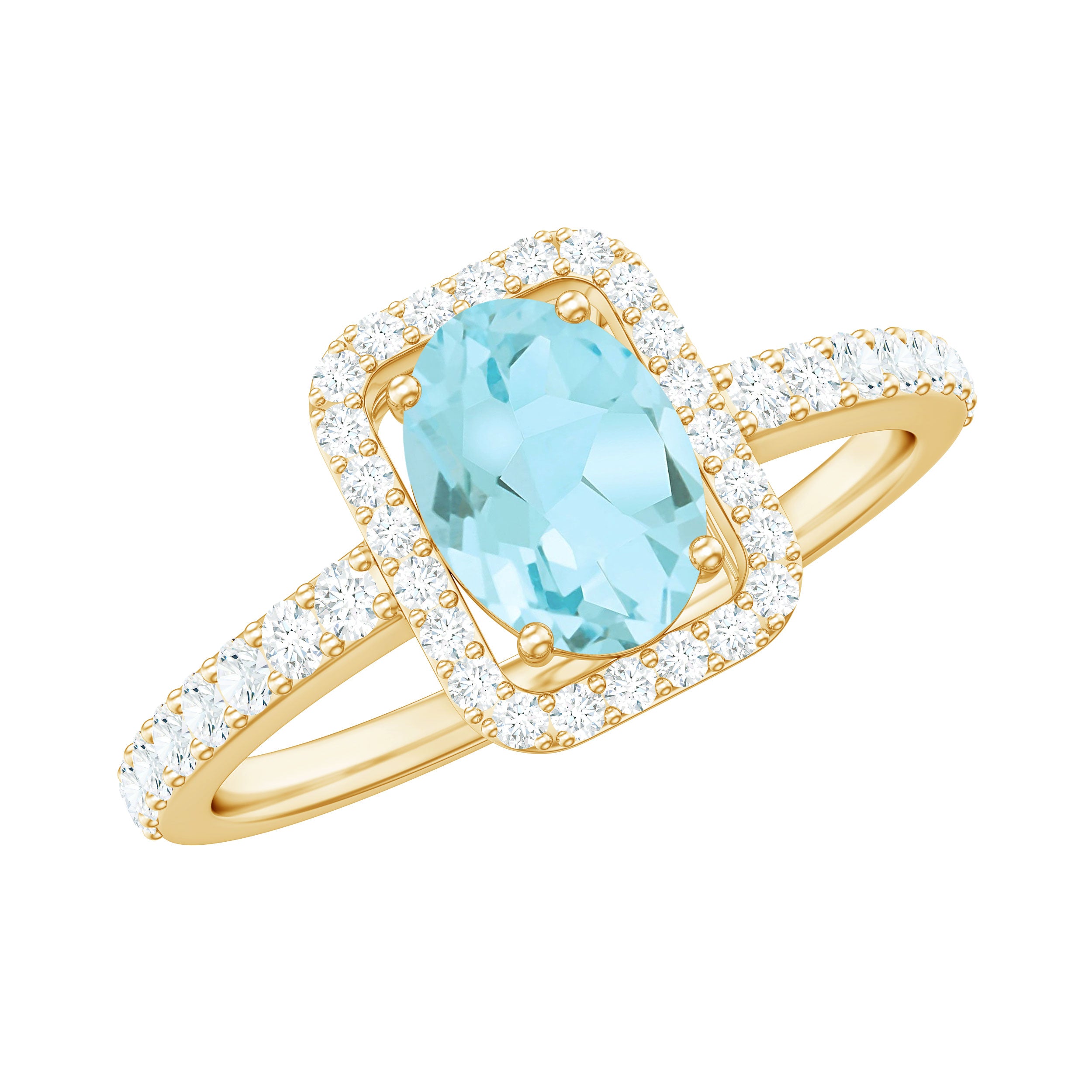 Rosec Jewels-Oval Cut Sky Blue Topaz Engagement Ring with Diamond Halo