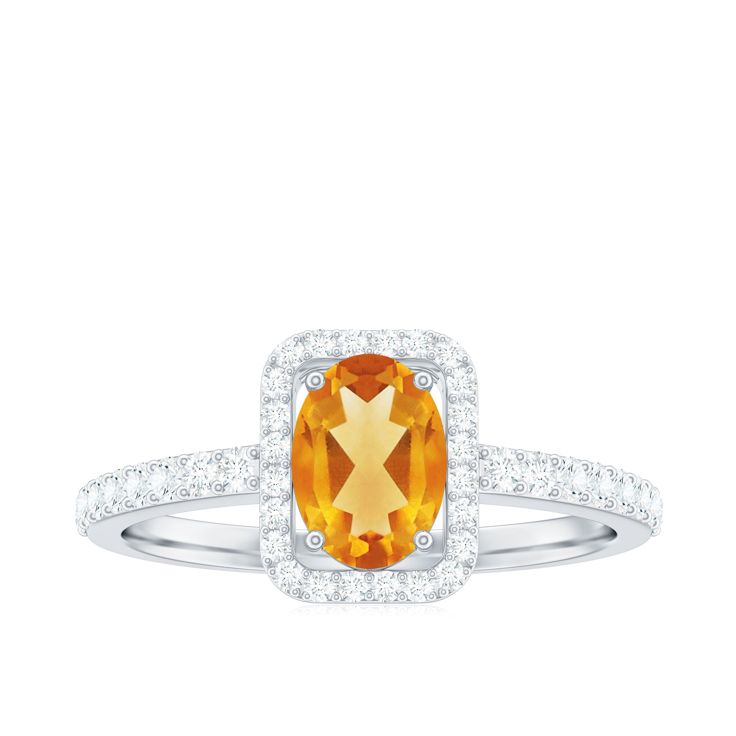 Rosec Jewels-Oval Cut Citrine Engagement Ring with Moissanite Halo