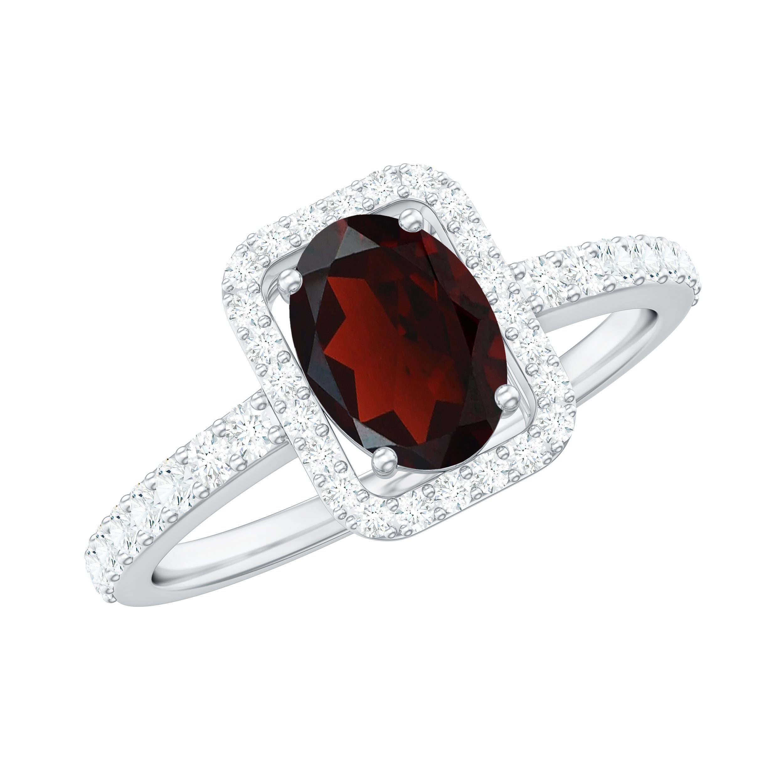 Rosec Jewels-Oval Cut Garnet Engagement Ring with Diamond Halo