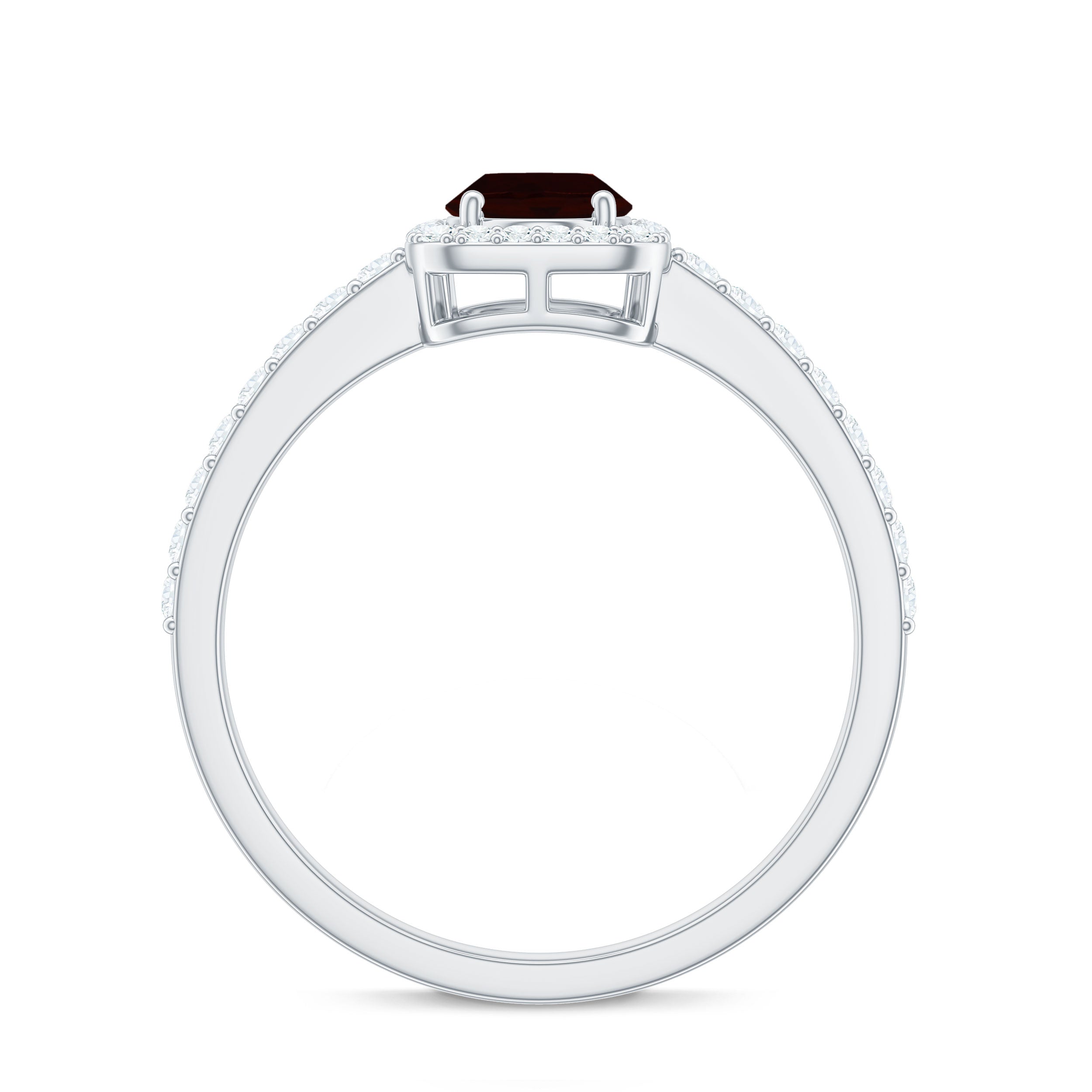 Rosec Jewels-Oval Cut Garnet Engagement Ring with Diamond Halo