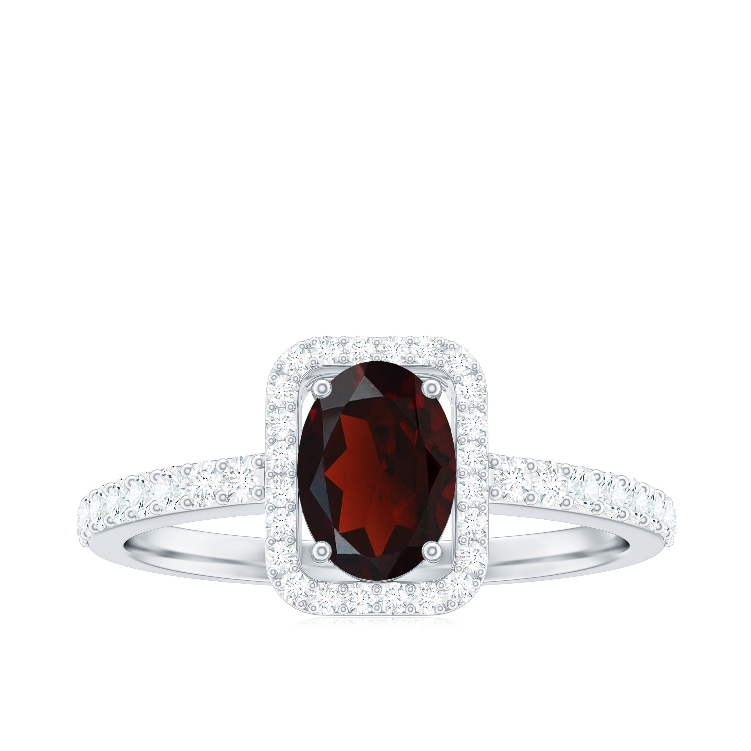 Rosec Jewels-Oval Cut Garnet Engagement Ring with Diamond Halo