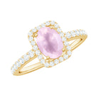 Rosec Jewels-Oval Cut Rose Quartz Engagement Ring with Diamond Halo