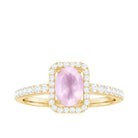 Rosec Jewels-Oval Cut Rose Quartz Engagement Ring with Diamond Halo