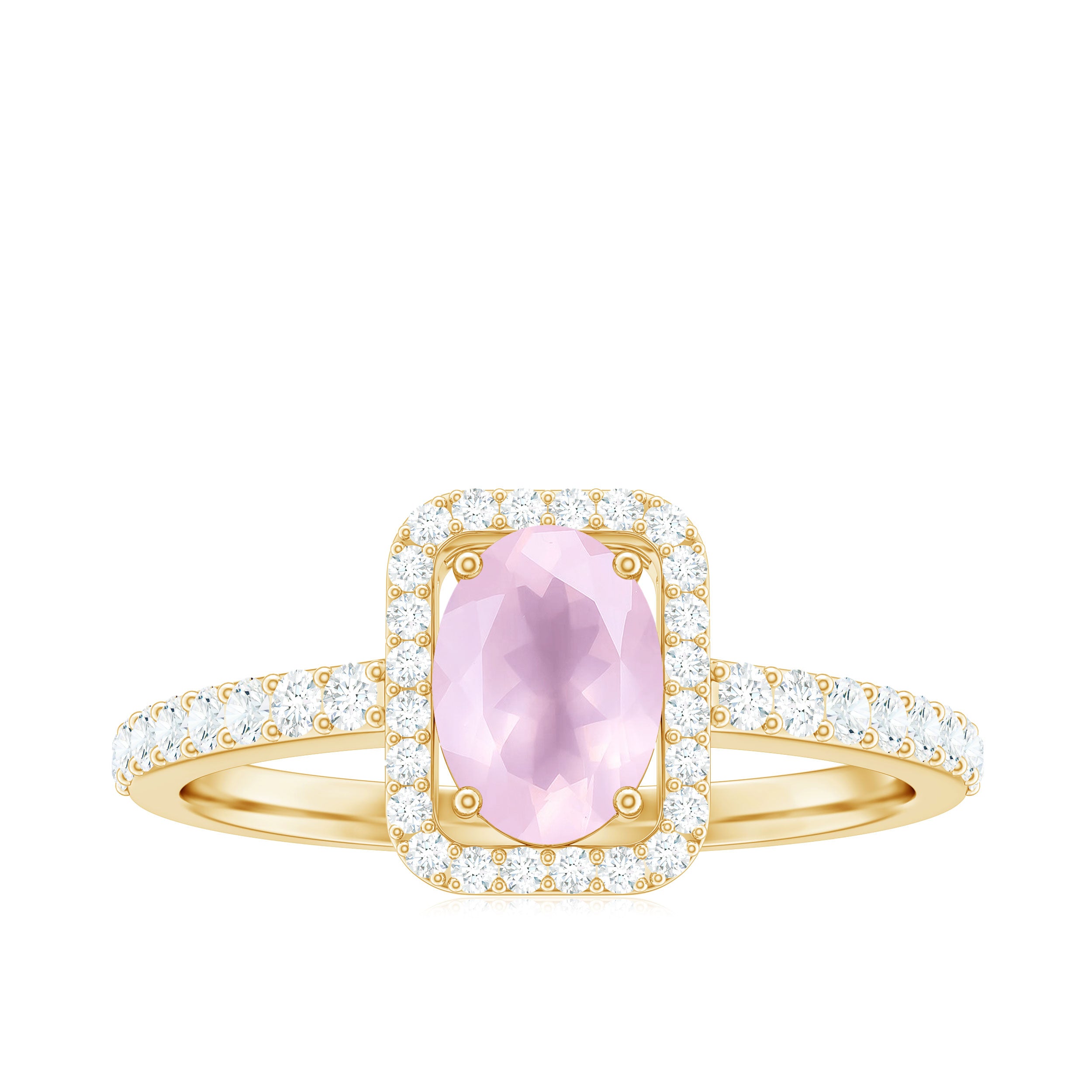 Rosec Jewels-Oval Cut Rose Quartz Engagement Ring with Diamond Halo