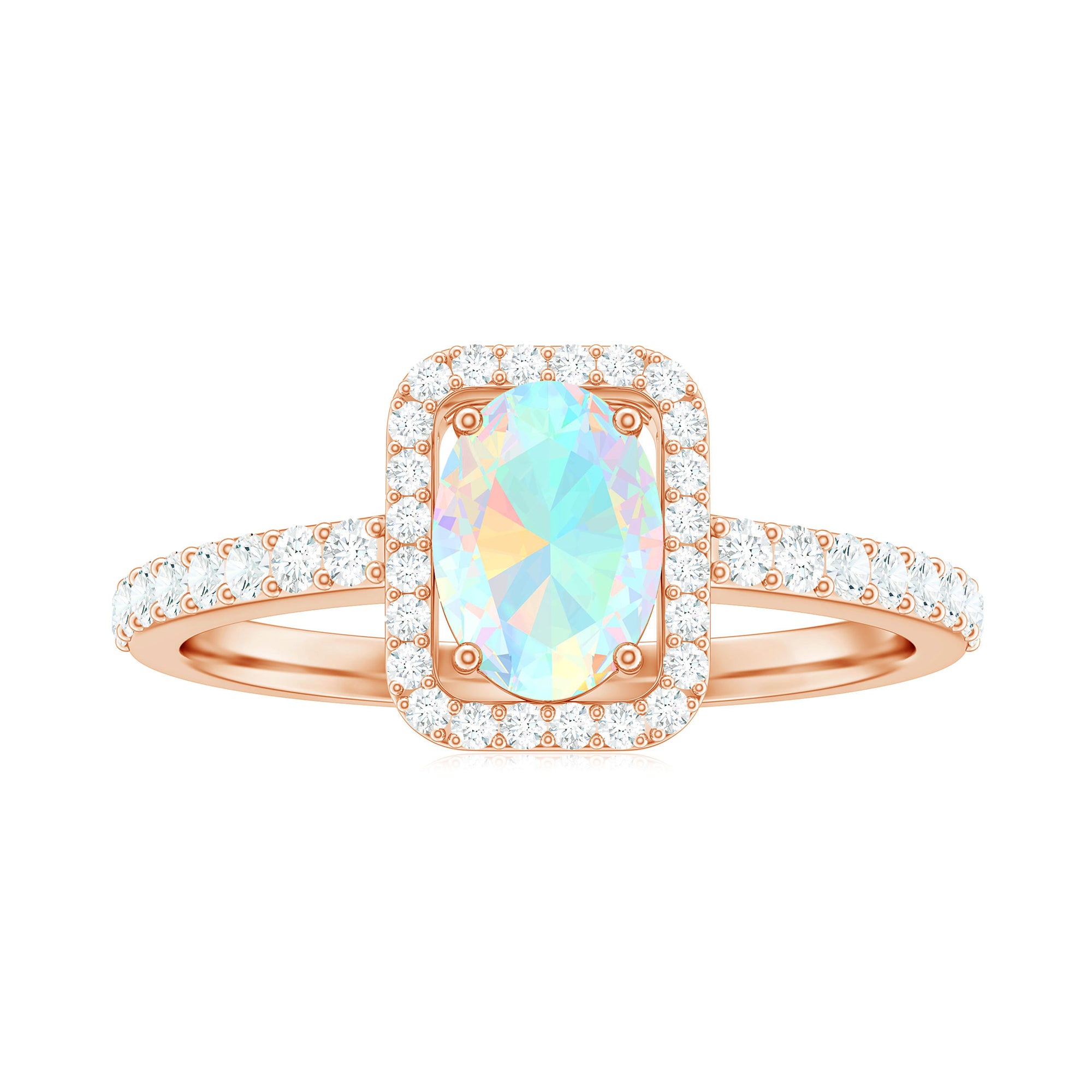 Rosec Jewels-1.50 CT Oval Cut Ethiopian Opal Ring with Diamond Halo