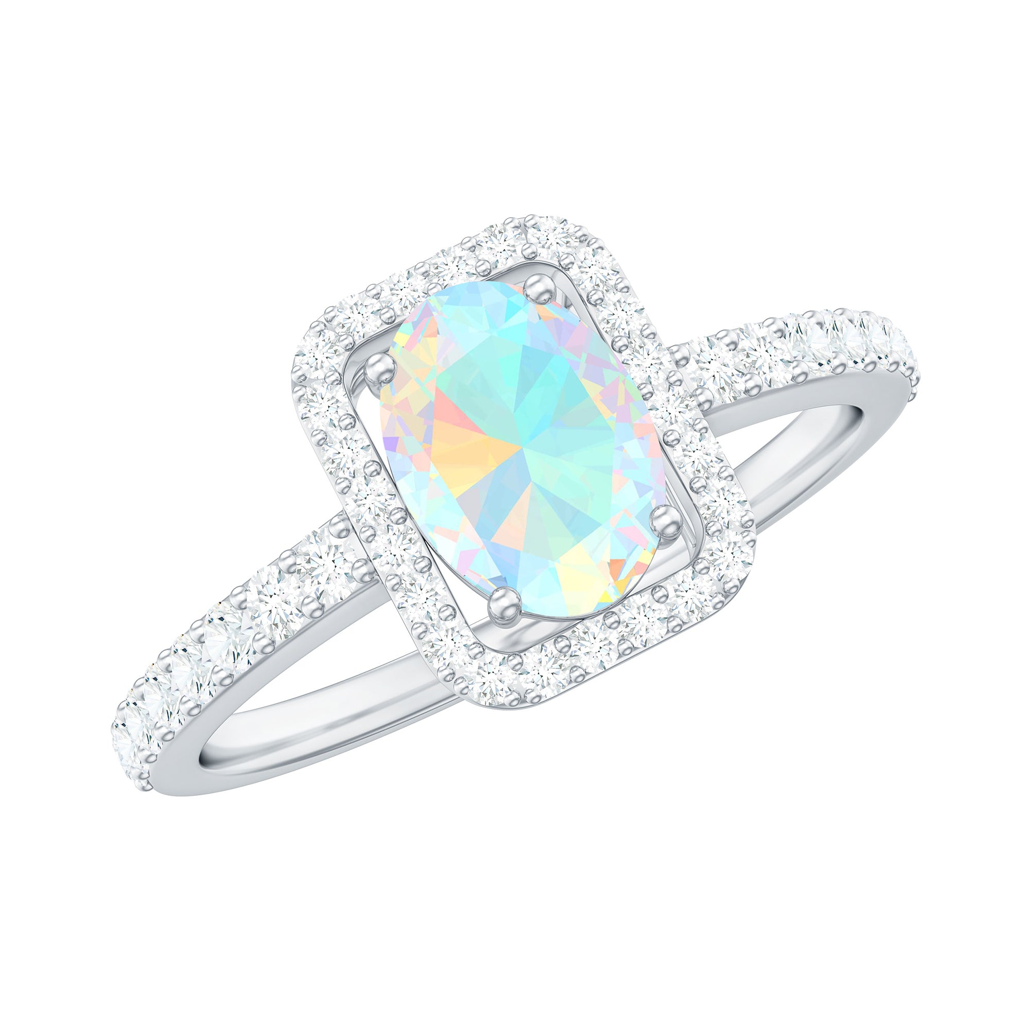 Rosec Jewels-1.50 CT Oval Cut Ethiopian Opal Ring with Diamond Halo