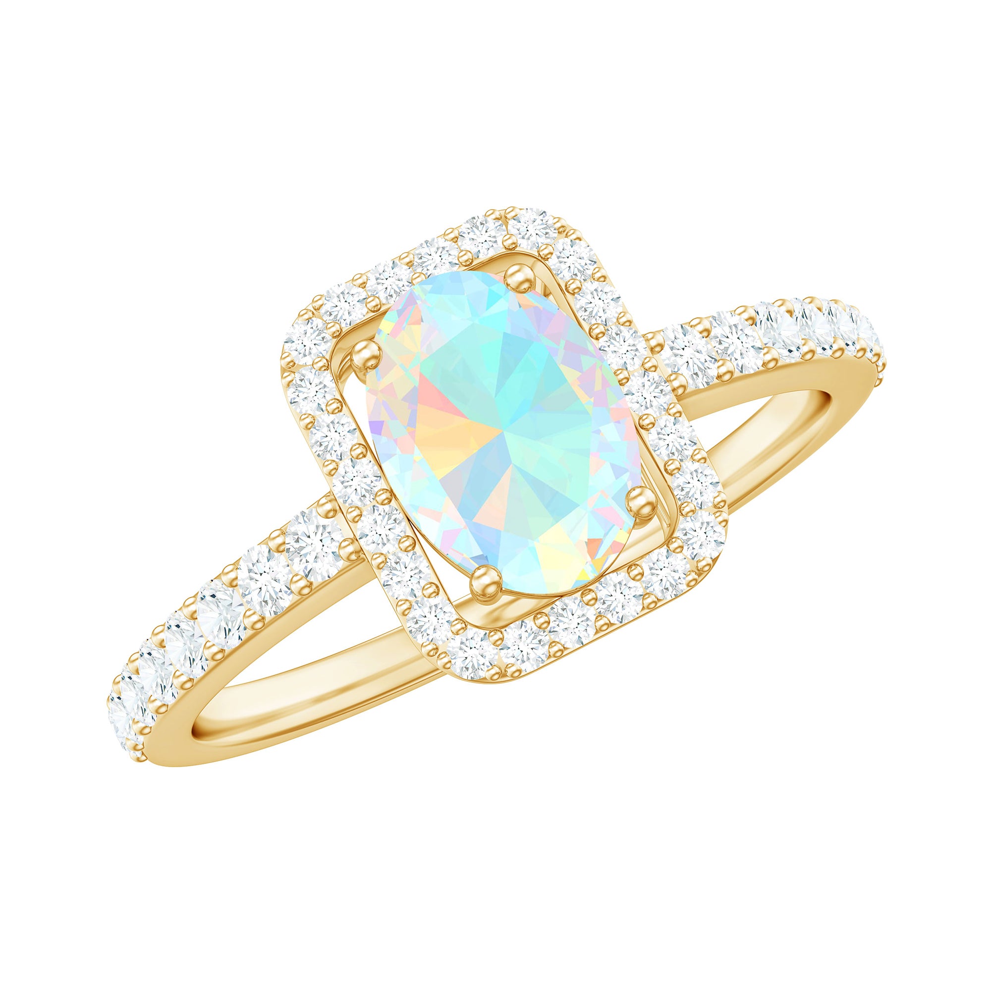 Rosec Jewels-1.50 CT Oval Cut Ethiopian Opal Ring with Diamond Halo