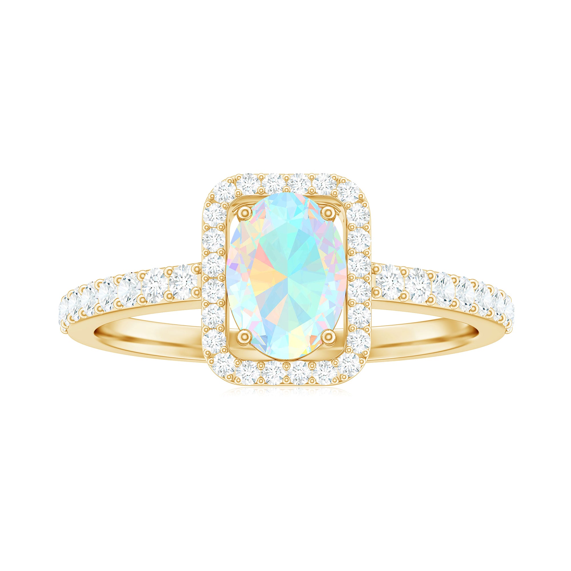 Rosec Jewels-1.50 CT Oval Cut Ethiopian Opal Ring with Diamond Halo