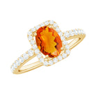 Rosec Jewels-Oval Cut Fire Opal Engagement Ring with Diamond Halo