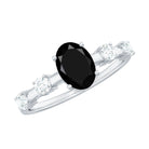 Rosec Jewels-Oval Cut Black Diamond Solitaire Ring with Spaced Diamond