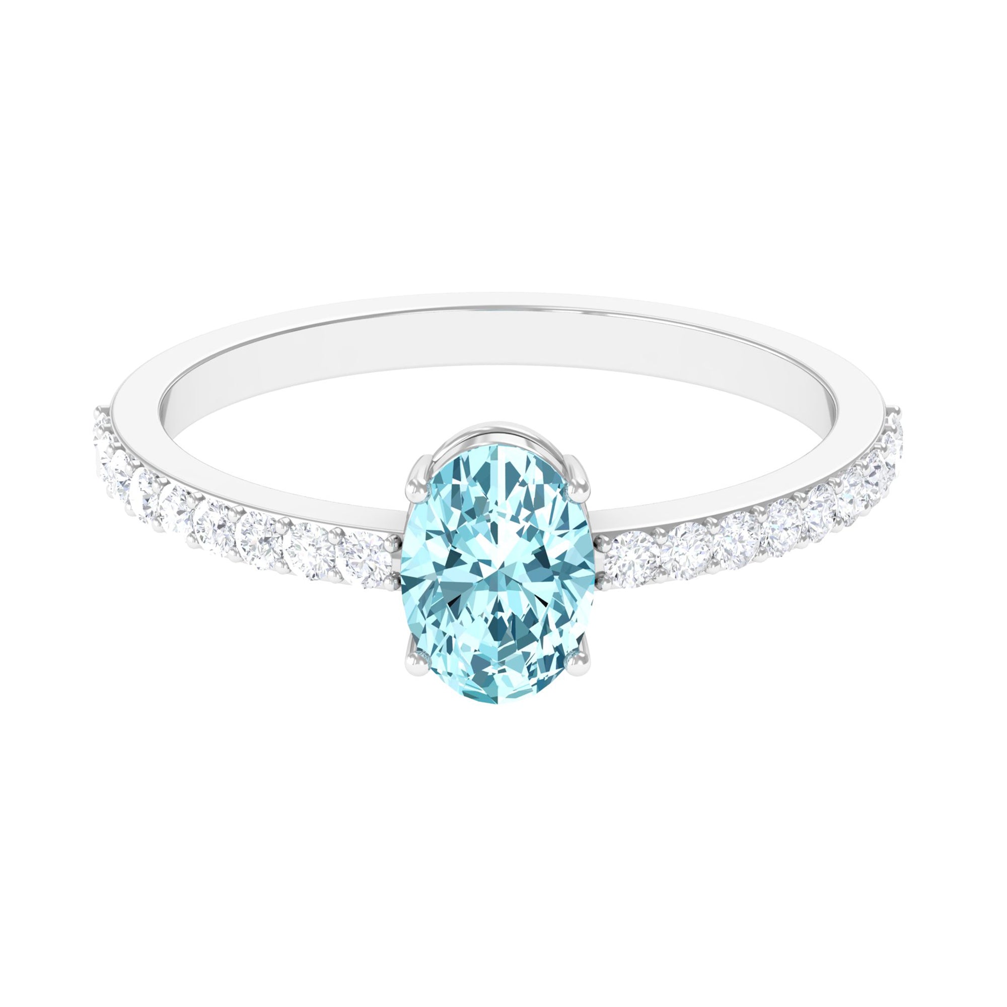 Rosec Jewels-Oval Aquamarine Solitaire Engagement Ring with Diamond