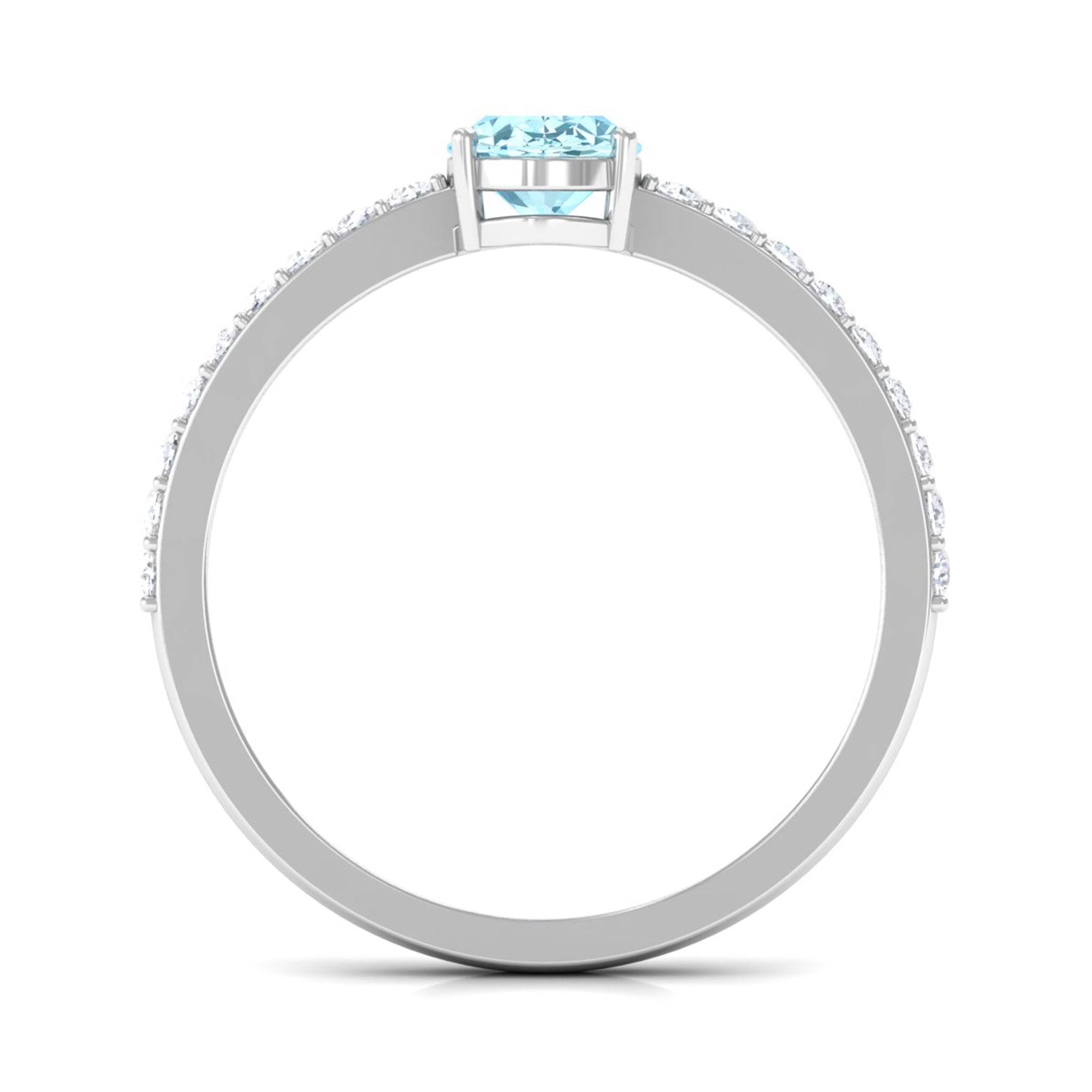 Rosec Jewels-Oval Aquamarine Solitaire Engagement Ring with Diamond