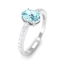 Rosec Jewels-Oval Aquamarine Solitaire Engagement Ring with Diamond