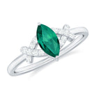 Rosec Jewels-3/4 CT Marquise Cut Created Emerald Solitaire Ring with Diamond