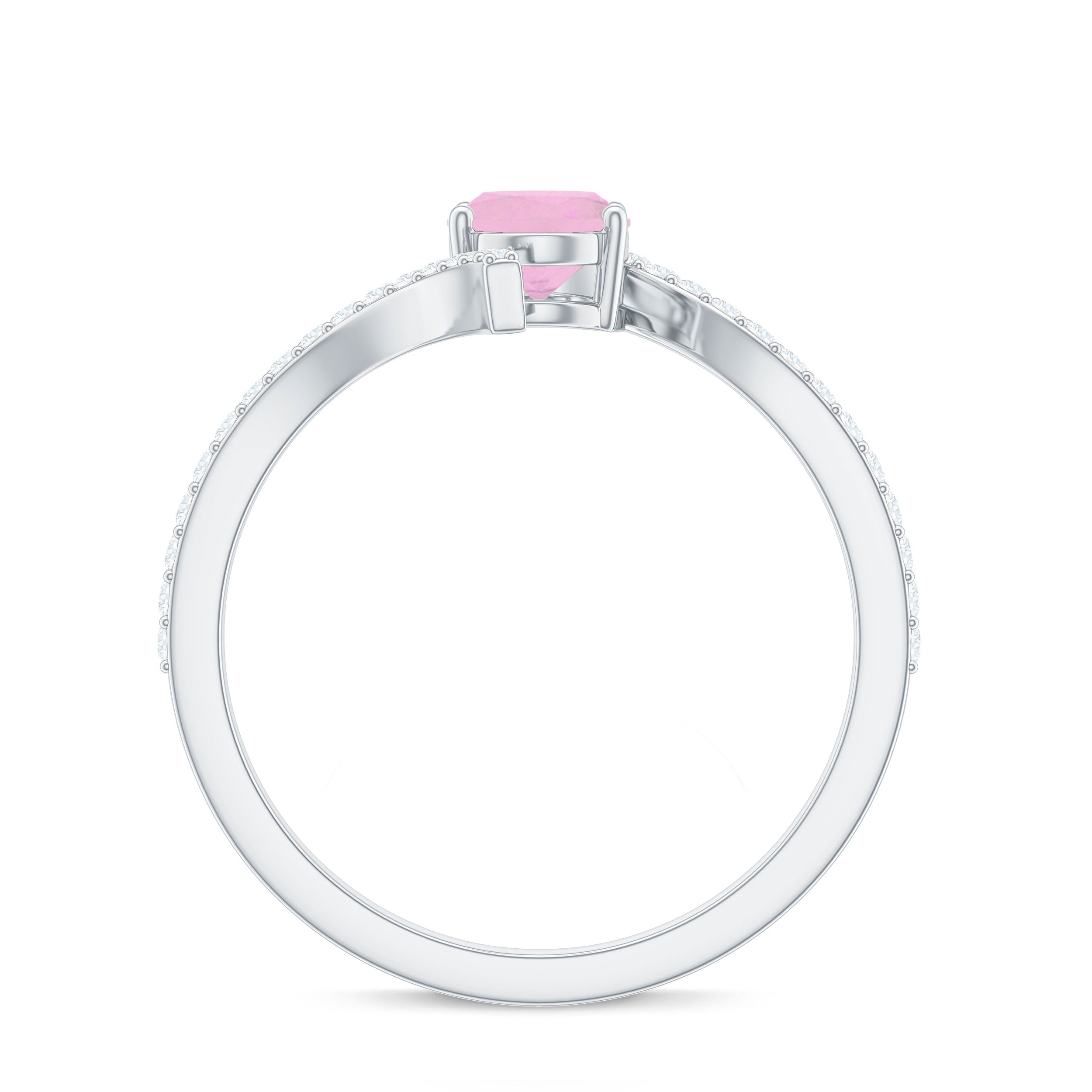 Rosec Jewels-Oval Rose Quartz Solitaire Bypass Engagement Ring with Diamond