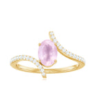 Rosec Jewels-Oval Rose Quartz Solitaire Bypass Engagement Ring with Diamond