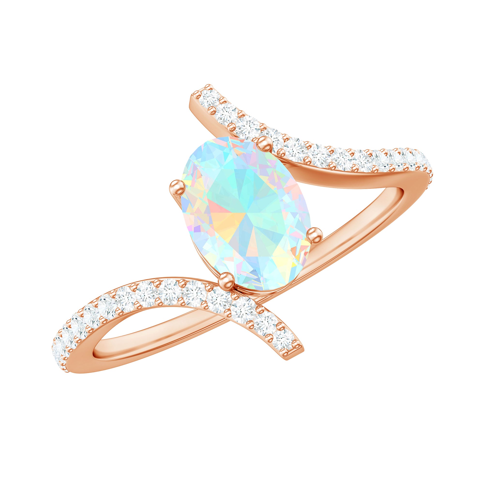 Rosec Jewels-1.25 CT Oval Ethiopian Opal Solitaire Bypass Ring with Diamond