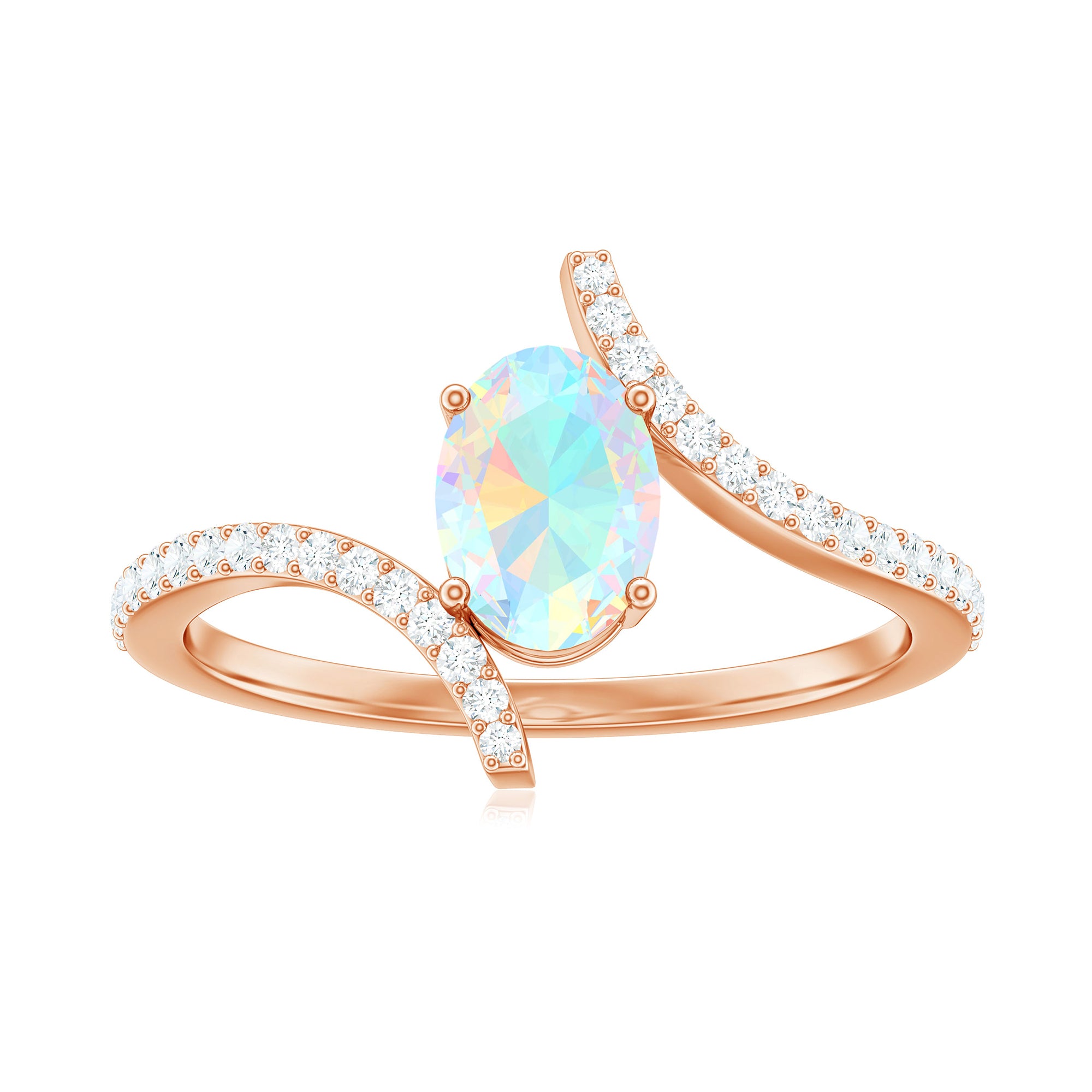 Rosec Jewels-1.25 CT Oval Ethiopian Opal Solitaire Bypass Ring with Diamond