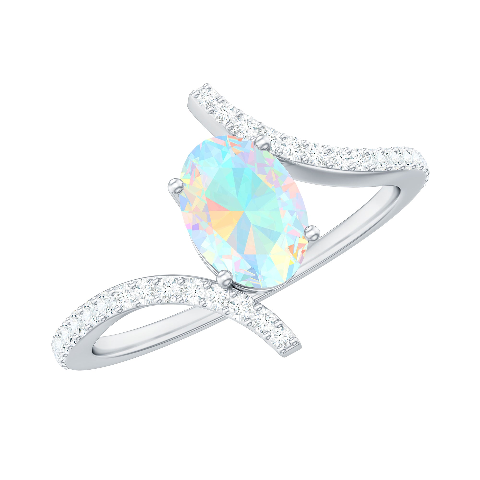 Rosec Jewels-1.25 CT Oval Ethiopian Opal Solitaire Bypass Ring with Diamond