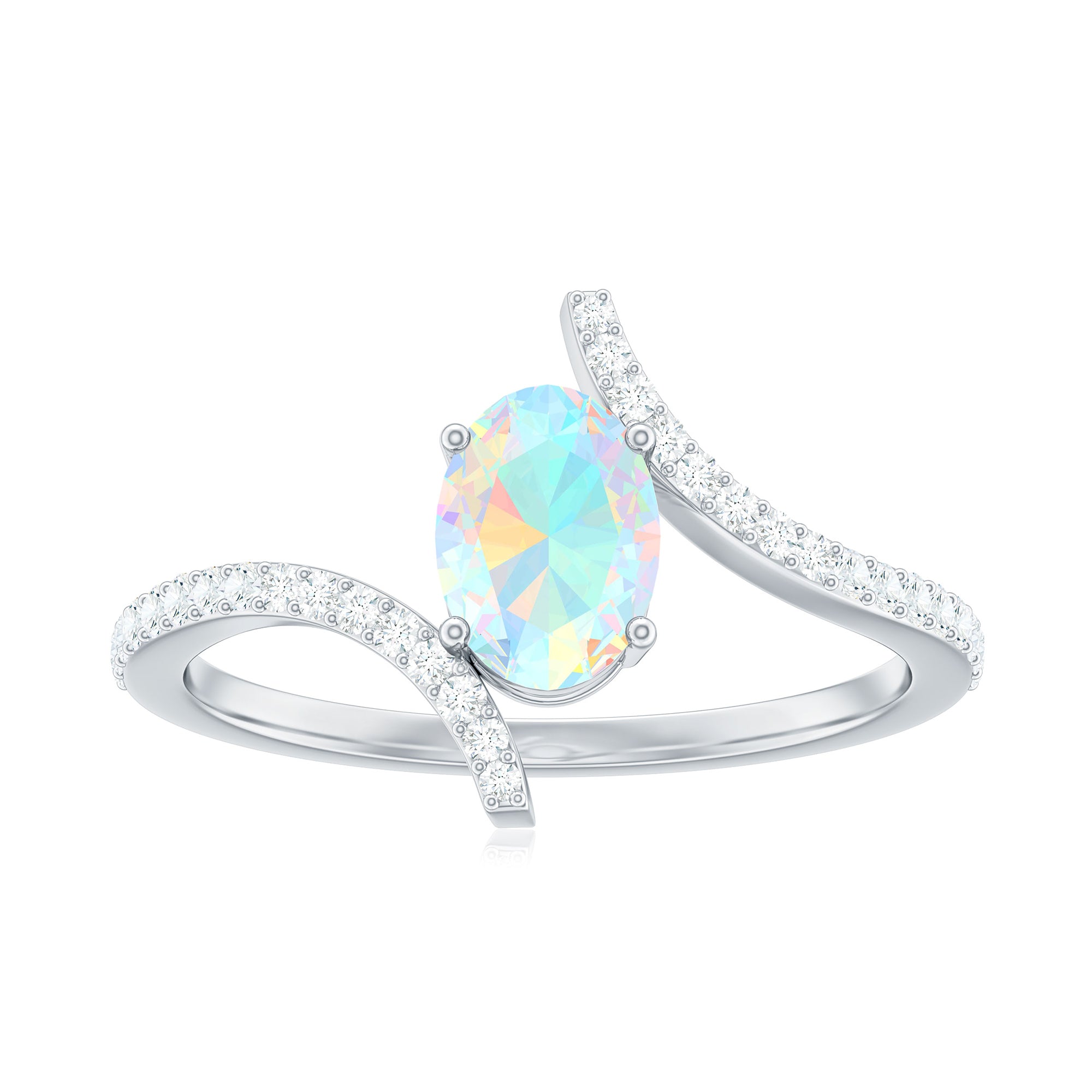 Rosec Jewels-1.25 CT Oval Ethiopian Opal Solitaire Bypass Ring with Diamond