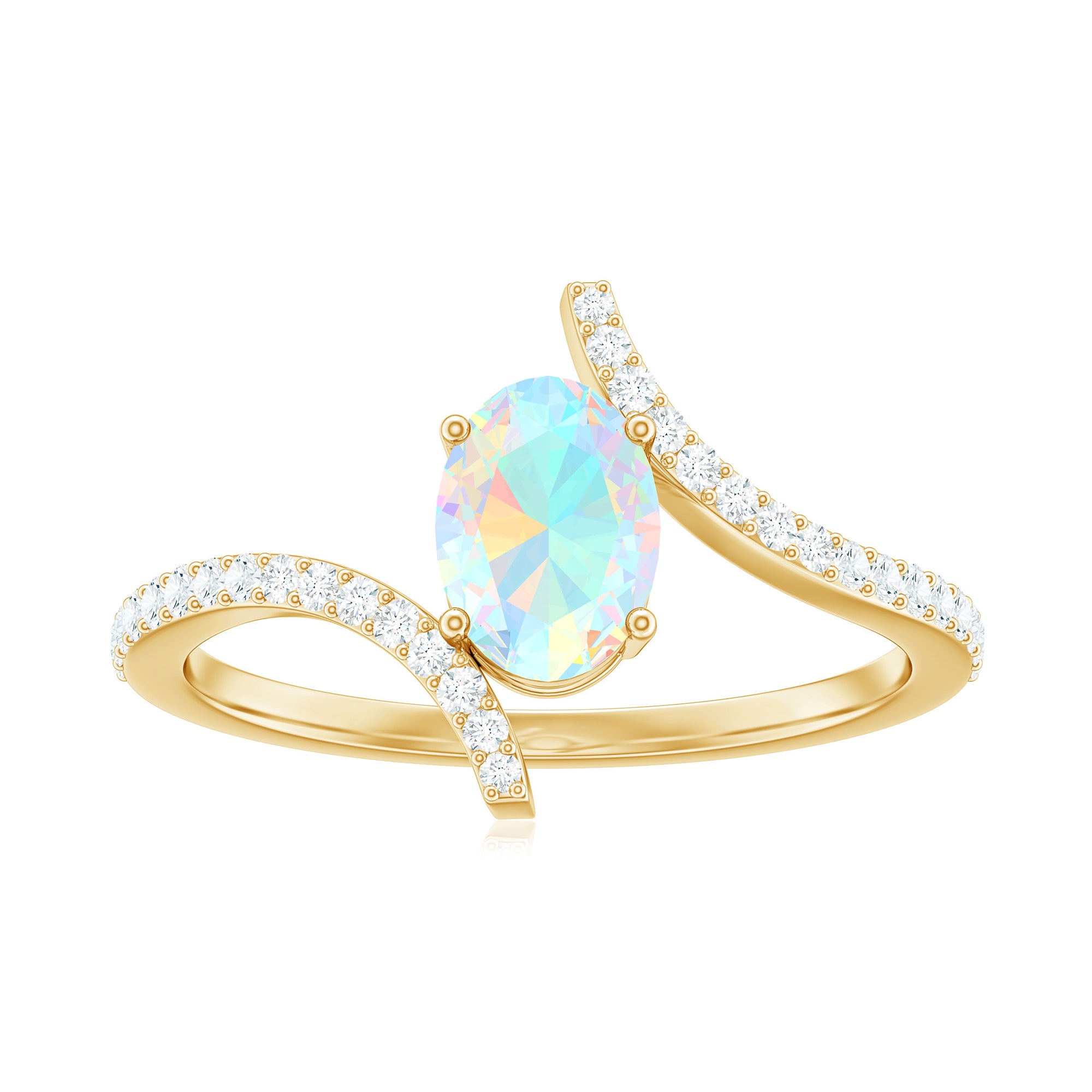 Rosec Jewels-1.25 CT Oval Ethiopian Opal Solitaire Bypass Ring with Diamond