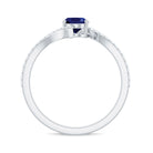 Rosec Jewels-Oval Created Blue Sapphire Solitaire Bypass Engagement Ring with Diamond