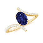 Rosec Jewels-Oval Created Blue Sapphire Solitaire Bypass Engagement Ring with Diamond