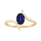 Rosec Jewels-Oval Created Blue Sapphire Solitaire Bypass Engagement Ring with Diamond