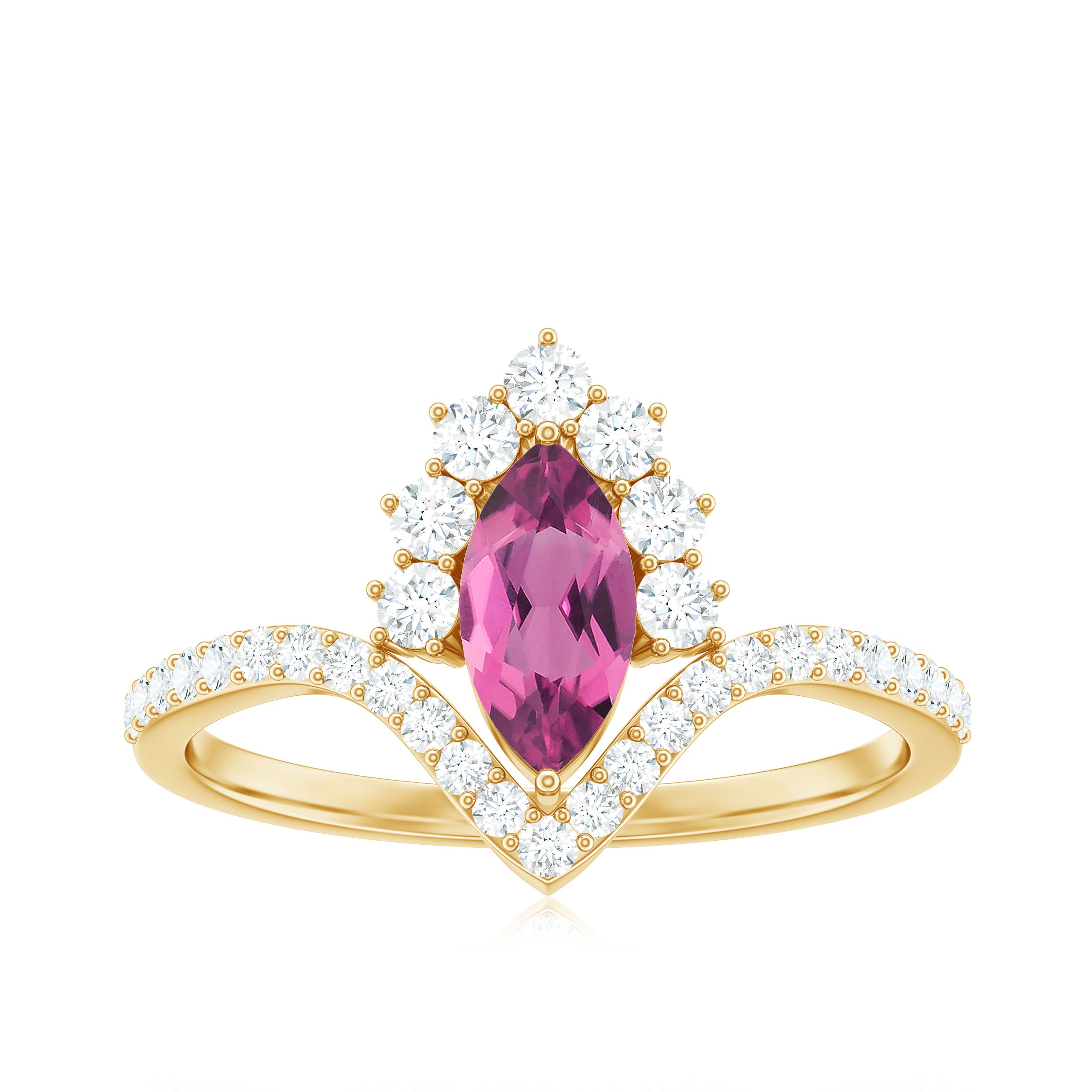 Rosec Jewels-Marquise Cut Pink Tourmaline Designer Engagement Ring with Moissanite Frame