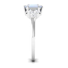 Rosec Jewels-Asscher Cut Moonstone Solitaire Engagement Ring with Diamond Trio