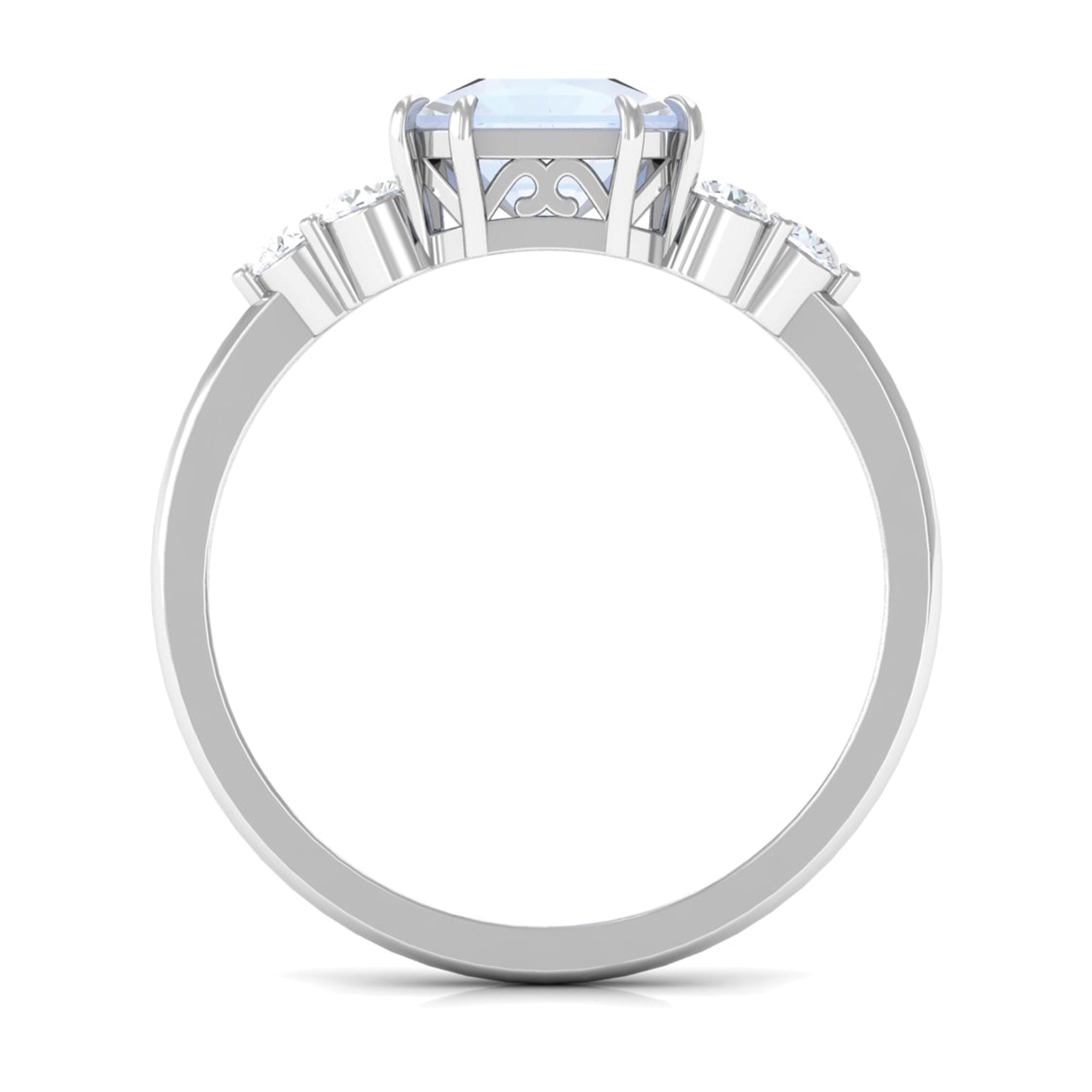 Rosec Jewels-Asscher Cut Moonstone Solitaire Engagement Ring with Diamond Trio