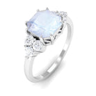 Rosec Jewels-Asscher Cut Moonstone Solitaire Engagement Ring with Diamond Trio