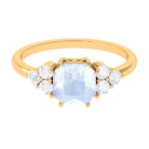 Rosec Jewels-Asscher Cut Moonstone Solitaire Engagement Ring with Diamond Trio