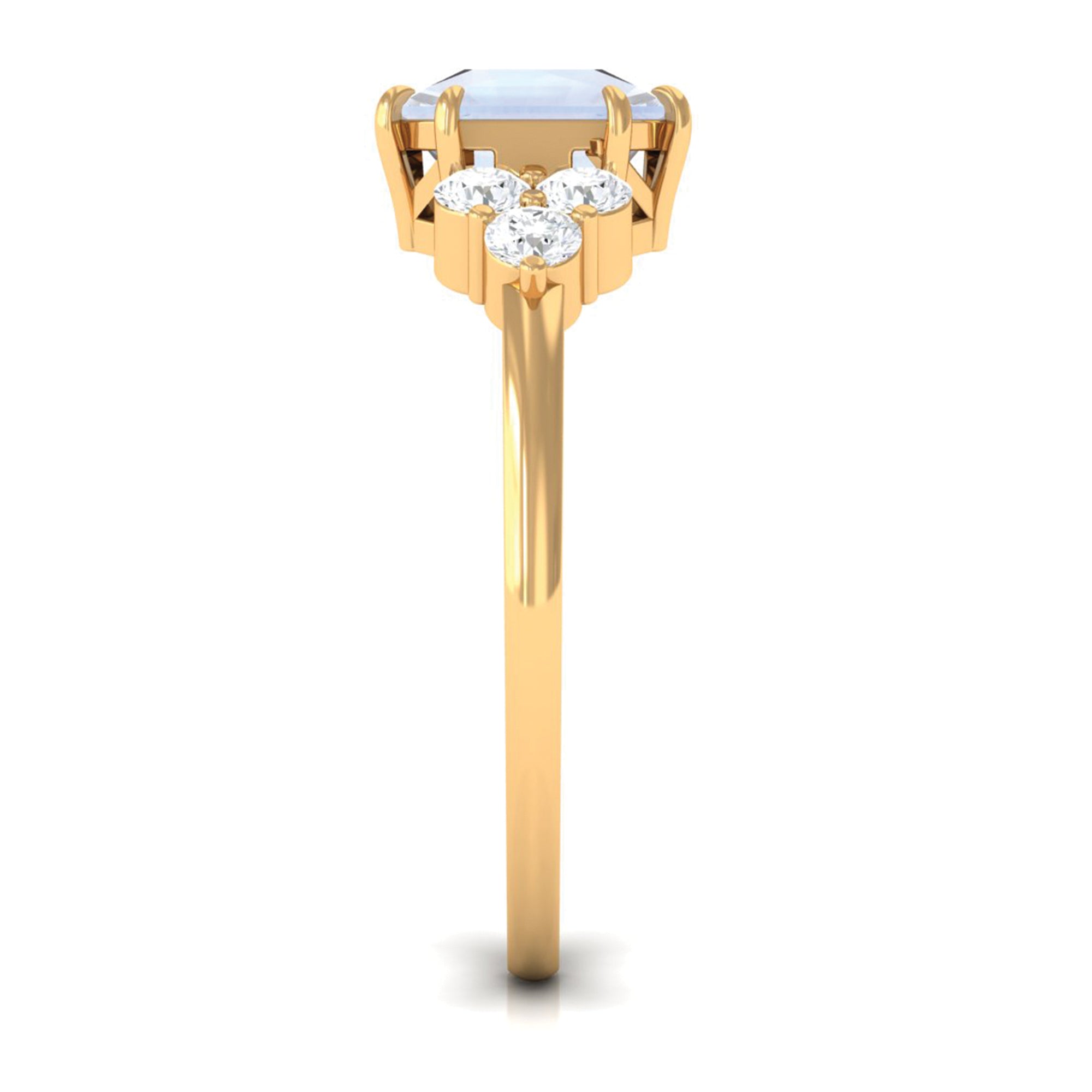 Rosec Jewels-Asscher Cut Moonstone Solitaire Engagement Ring with Diamond Trio