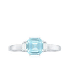 Rosec Jewels-Claw Set Asscher Cut Sky Blue Topaz Solitaire Engagement Ring with Diamond