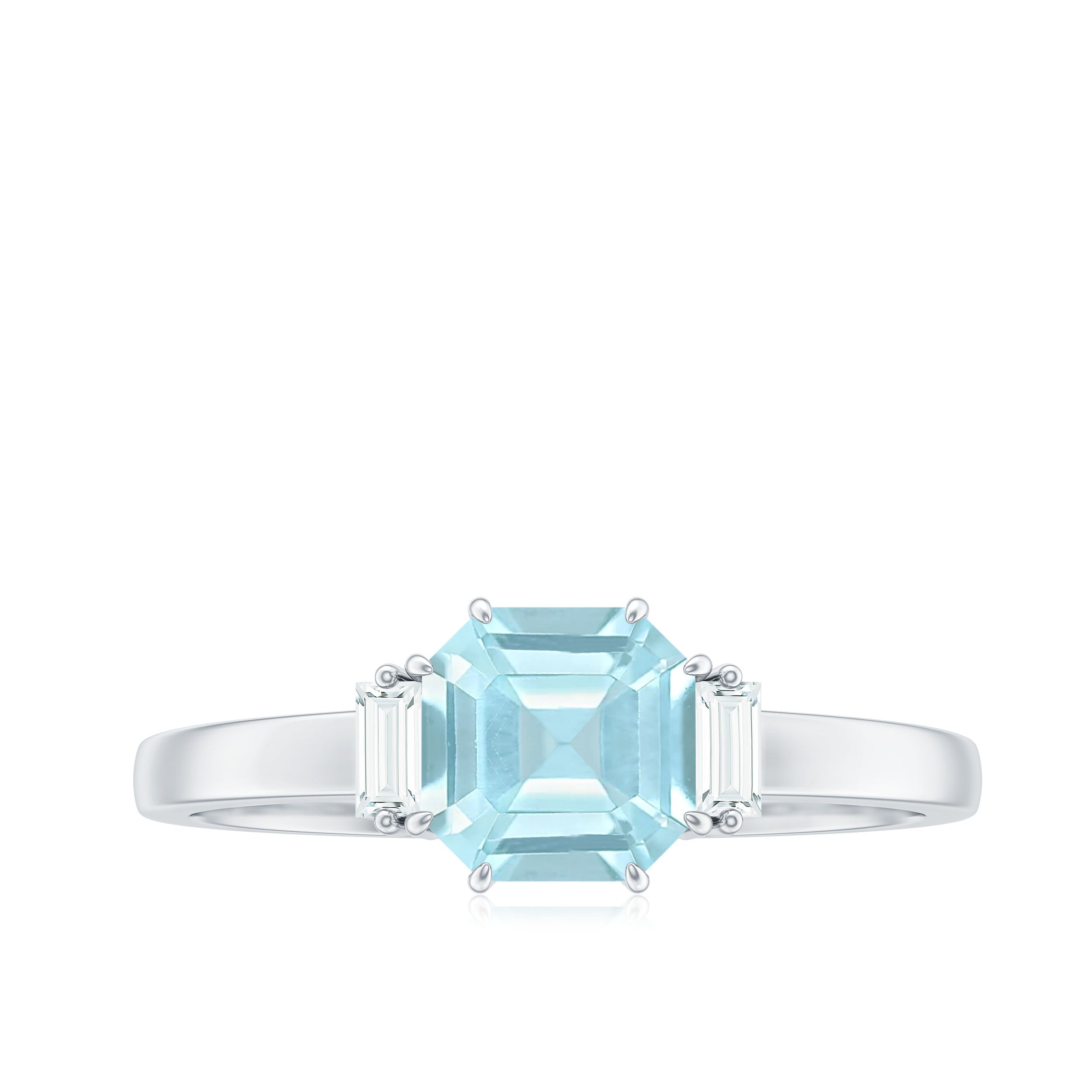 Rosec Jewels-Claw Set Asscher Cut Sky Blue Topaz Solitaire Engagement Ring with Diamond